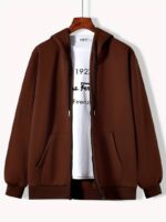 Solid Dark Brown Men's Zip-up Hoddie Soft & Comfy