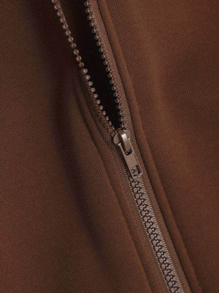 Solid Dark Brown Men's Zip-up Hoddie Soft & Comfy