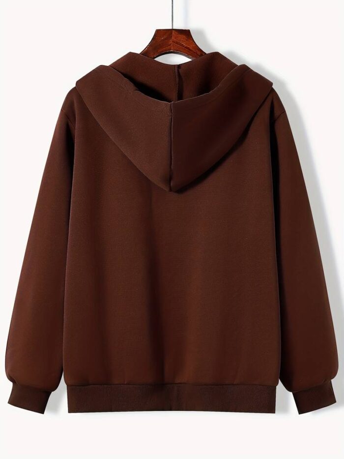 Solid Dark Brown Men's Zip-up Hoddie Soft & Comfy
