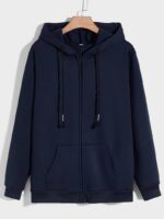 Solid Navy Blue Men's Zip-Up Men's Hoddie